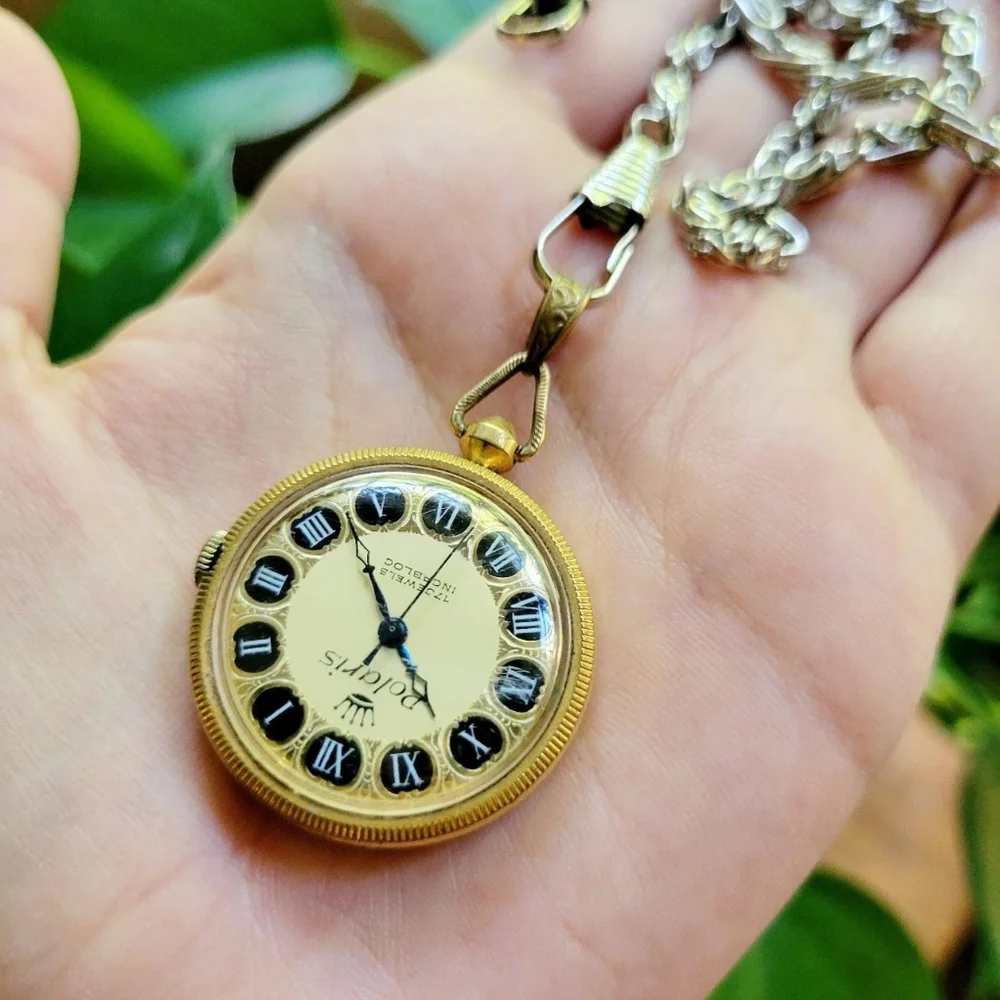 Vintage Polaris 17 Jewels Incabloc Roman Numerals Dainty Gold Pocket Watch